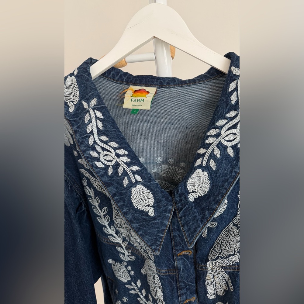 Farm Rio Blue Jean Jacket with White Embroidery - Picture 2 of 3